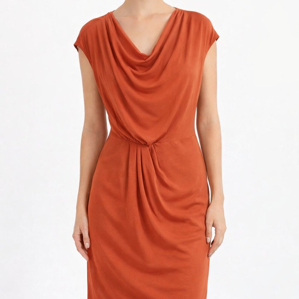 Vince Camuto Cowl Neck Draped Dress 12 Orange Stretch